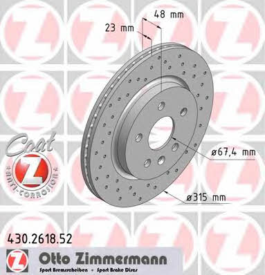 Otto Zimmermann 430.2618.52 Rear ventilated brake disc 430261852