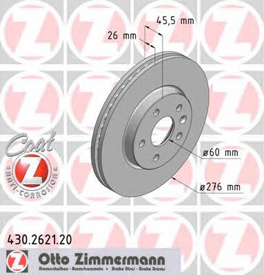 Otto Zimmermann 430.2621.20 Front brake disc ventilated 430262120