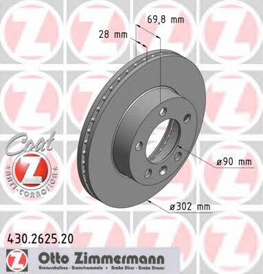 Otto Zimmermann 430.2625.20 Front brake disc ventilated 430262520