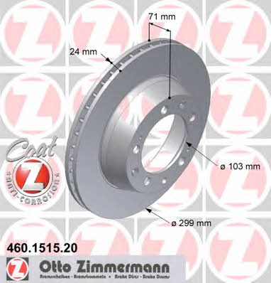 Otto Zimmermann 460.1515.20 Rear ventilated brake disc 460151520