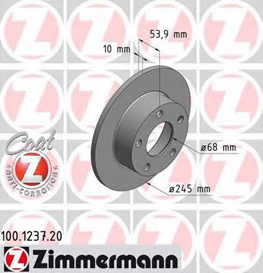 Otto Zimmermann 100.1237.20 Rear brake disc, non-ventilated 100123720