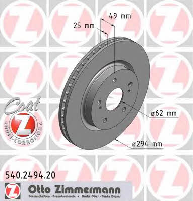 Front vented brake disc Otto Zimmermann 540.2494.20