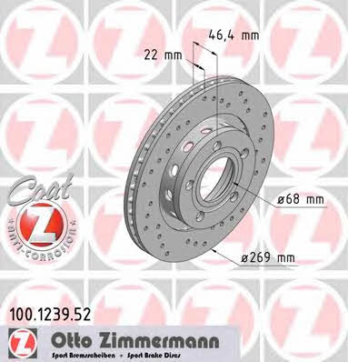 Otto Zimmermann 100.1239.52 Rear ventilated brake disc 100123952