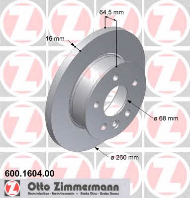 Otto Zimmermann 600.1604.00 Unventilated front brake disc 600160400