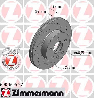 Otto Zimmermann 600.1605.52 Front brake disc ventilated 600160552