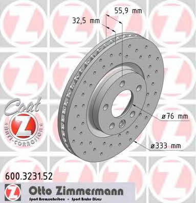 Otto Zimmermann 600.3231.52 Front brake disc ventilated 600323152