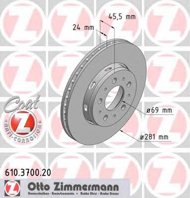 Otto Zimmermann 610.3700.20 Front brake disc ventilated 610370020