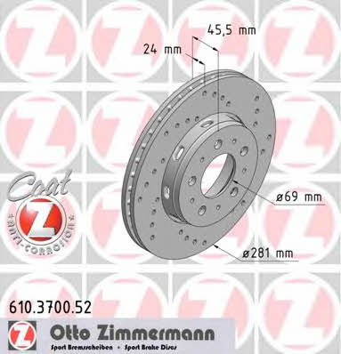 Otto Zimmermann 610.3700.52 Front brake disc ventilated 610370052