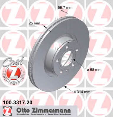 Otto Zimmermann 100.3317.20 Front brake disc ventilated 100331720