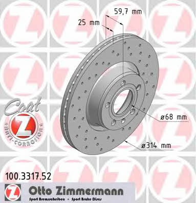 Otto Zimmermann 100.3317.52 Front brake disc ventilated 100331752