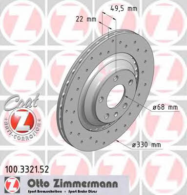 Otto Zimmermann 100.3321.52 Rear ventilated brake disc 100332152