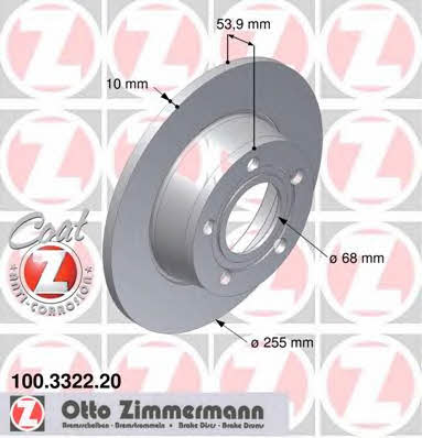 Otto Zimmermann 100.3322.20 Rear brake disc, non-ventilated 100332220