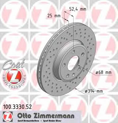 Otto Zimmermann 100.3330.52 Front brake disc ventilated 100333052
