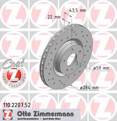 Otto Zimmermann 110.2207.52 Front brake disc ventilated 110220752
