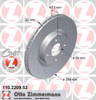 Otto Zimmermann 110.2209.52 Front brake disc ventilated 110220952