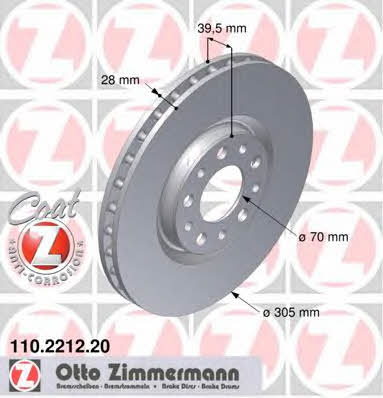 Otto Zimmermann 110.2212.20 Front brake disc ventilated 110221220