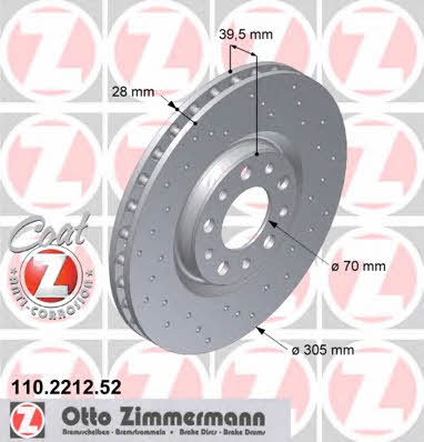 Otto Zimmermann 110.2212.52 Front brake disc ventilated 110221252
