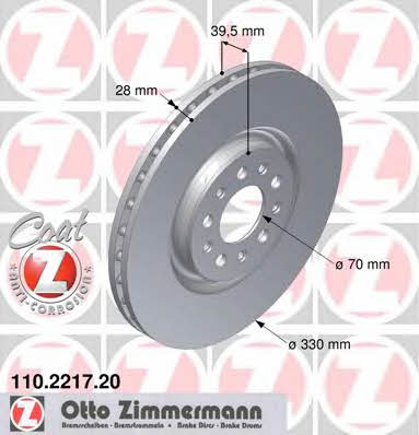 Otto Zimmermann 110.2217.20 Front brake disc ventilated 110221720