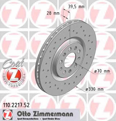 Otto Zimmermann 110.2217.52 Front brake disc ventilated 110221752