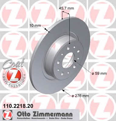 Otto Zimmermann 110.2218.20 Rear brake disc, non-ventilated 110221820