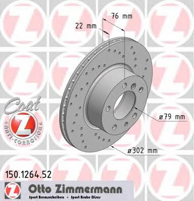 Otto Zimmermann 150.1264.52 Front brake disc ventilated 150126452