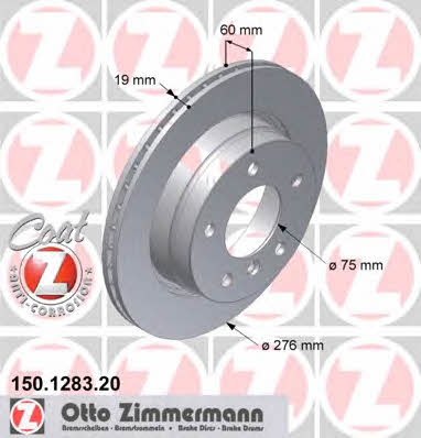 Otto Zimmermann 150.1283.20 Rear ventilated brake disc 150128320