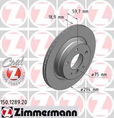 Otto Zimmermann 150.1289.20 Rear ventilated brake disc 150128920