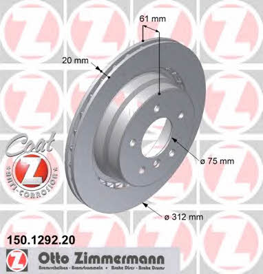 Otto Zimmermann 150.1292.20 Rear ventilated brake disc 150129220