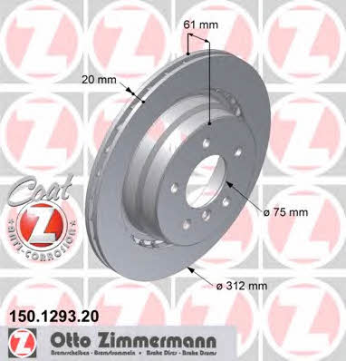 Otto Zimmermann 150.1293.20 Rear ventilated brake disc 150129320