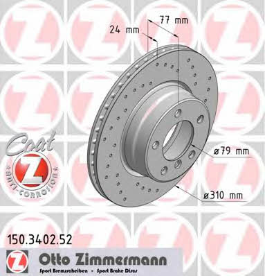 Otto Zimmermann 150.3402.52 Ventilated brake disc with perforation 150340252
