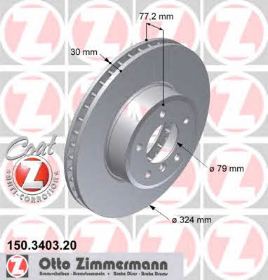 Otto Zimmermann 150.3403.20 Front brake disc ventilated 150340320