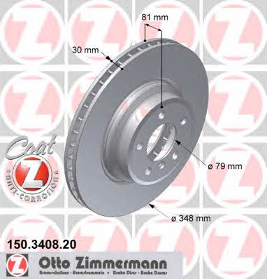 Front vented brake disc Otto Zimmermann 150.3408.20