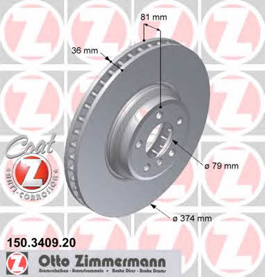 Otto Zimmermann 150.3409.20 Front brake disc ventilated 150340920