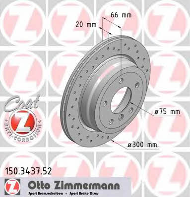 Rear vented brake disc Otto Zimmermann 150.3437.52