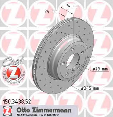 Otto Zimmermann 150.3438.52 Rear ventilated brake disc 150343852