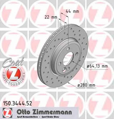 Otto Zimmermann 150.3444.52 Front brake disc ventilated 150344452
