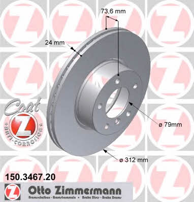 Otto Zimmermann 150.3467.20 Front brake disc ventilated 150346720