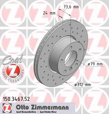 Otto Zimmermann 150.3467.52 Front brake disc ventilated 150346752