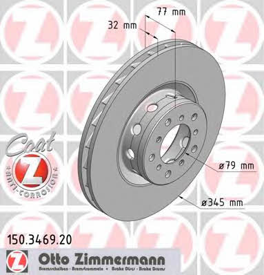 Otto Zimmermann 150.3469.20 Front right ventilated brake disc 150346920
