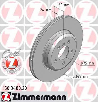 Otto Zimmermann 150.3480.20 Rear ventilated brake disc 150348020