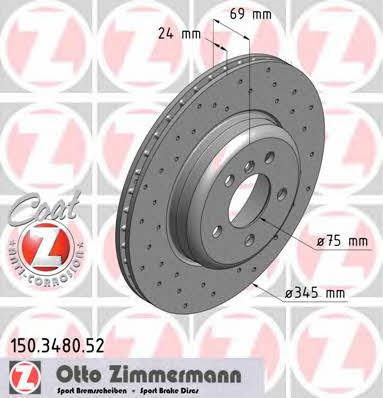 Otto Zimmermann 150.3480.52 Rear ventilated brake disc 150348052
