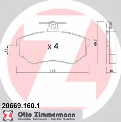 Otto Zimmermann 20669.160.1 Brake Pad Set, disc brake 206691601