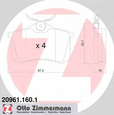 Otto Zimmermann 20961.160.1 Rear disc brake pads, set 209611601