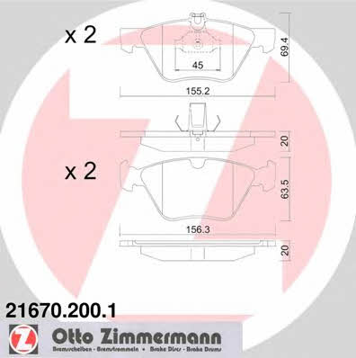 Otto Zimmermann 21670.200.1 Brake Pad Set, disc brake 216702001