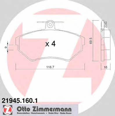 Otto Zimmermann 21945.160.1 Brake Pad Set, disc brake 219451601