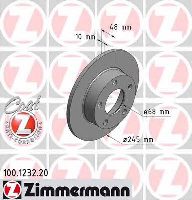 Otto Zimmermann 100.1232.20 Rear brake disc, non-ventilated 100123220