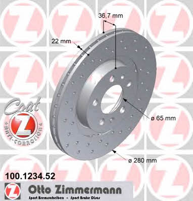Otto Zimmermann 100.1234.52 Front brake disc ventilated 100123452