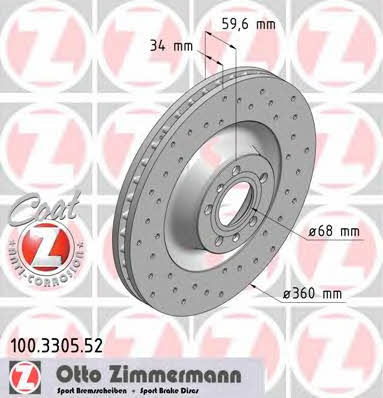 Otto Zimmermann 100.3305.52 Front brake disc ventilated 100330552