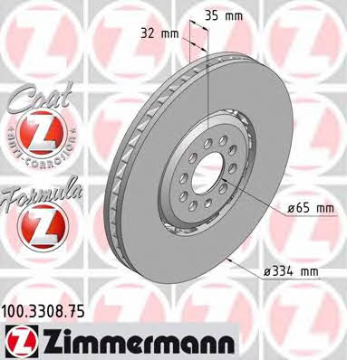 Otto Zimmermann 100.3308.75 Front brake disc ventilated 100330875