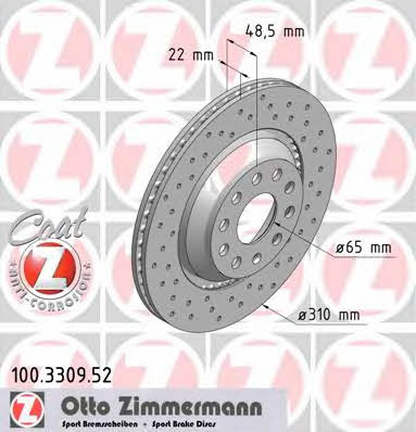 Otto Zimmermann 100.3309.52 Rear ventilated brake disc 100330952